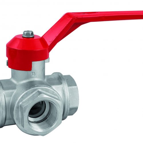 Nickel plated brass valve, 3-way, female/female/female